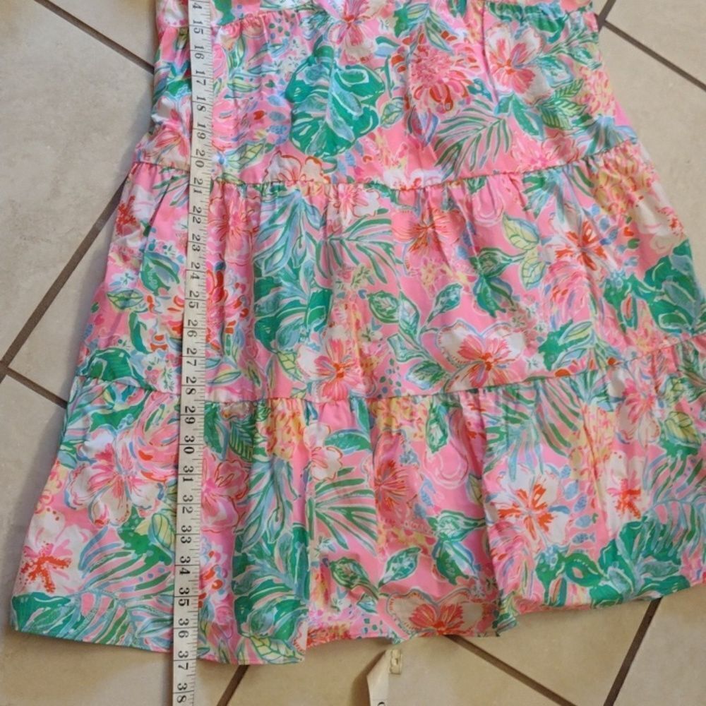 NWT Lilly Pulitzer Nalani Dress puff sleeve pink green size 16 - Picture 6 of 14